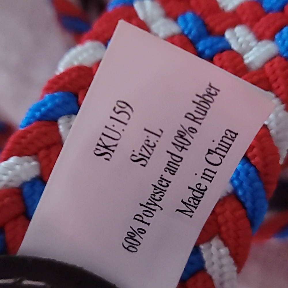 Natchez Roostas Woven Elastic Stretch Belt Red White Blue Size L - Picture 2 of 3